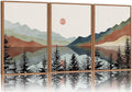 Tinonedraw Boho Mountain Framed Canvas Wall Art Set, Watercolor Nature Landscape Wall Decor, Black Pine Trees Forest Artwork, Neutral Modern Sunrise Art Prints for Living Room Bedroom Office 24"x36"x3-Ruum Studio Home