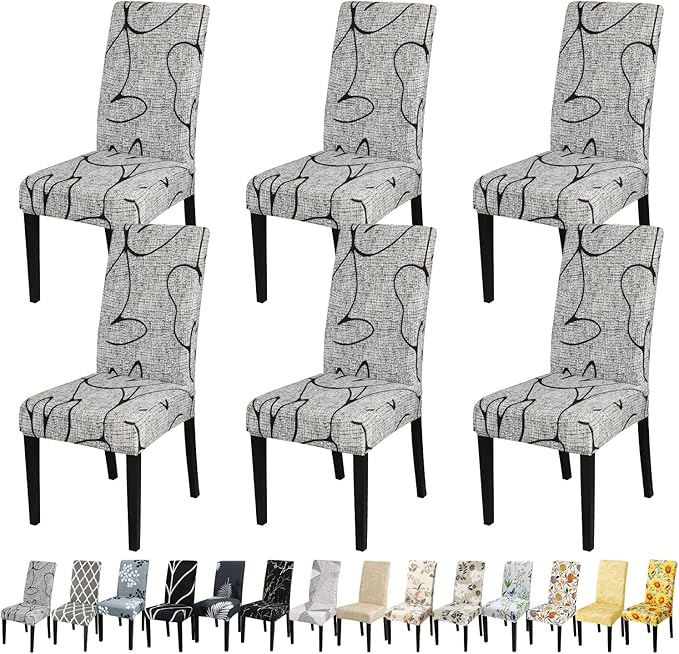 JQinHome Pattern Chair Covers for Dining Room Set of 6, High Stretch Removable Washable Parsons Chair Slipcover for Home Party Hotel Wedding Ceremony (6PCS, Lotus Gray)-Ruum Studio Home