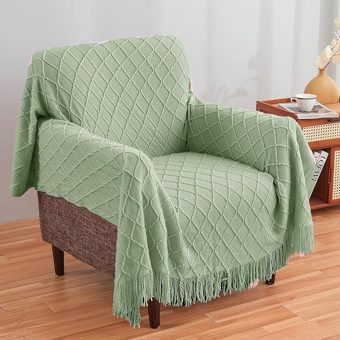 inhand Sage Green Throw Blanket for Couch, Soft Living Room Home Decor Knitted Twin Size Blanket, Outdoor Lightweight Breathable Summer Blanket, Farmhouse Warm Woven Decorative, 60"x80"-Ruum Studio Home
