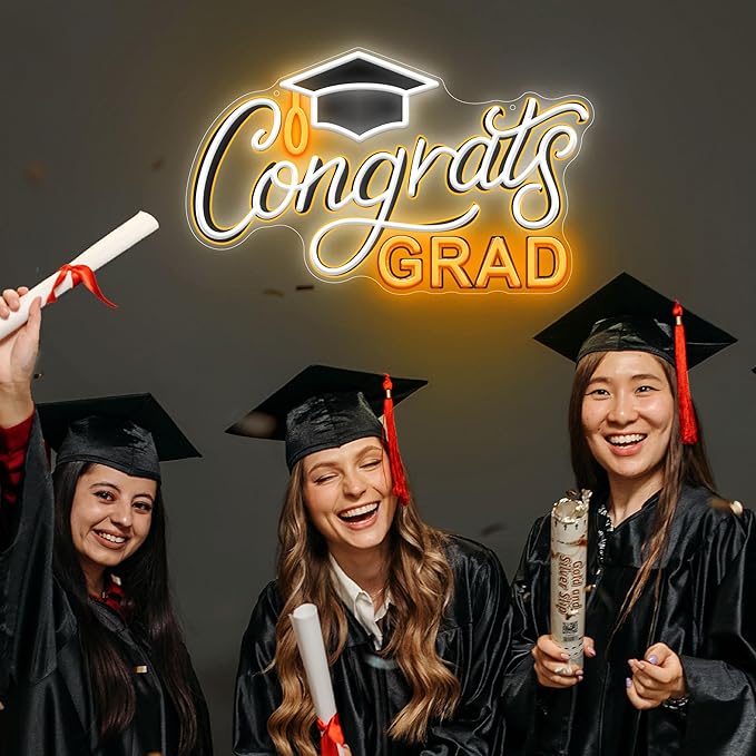 SELICOR Congrats Graduation Neon Sign with Cap - 15" x 8", Adjustable LED Light Up Sign for Prom Party, Photos, Class of 2025 Celebrations, Graduation Gift for Dorm Backdrop Room Decor-Ruum Studio Home