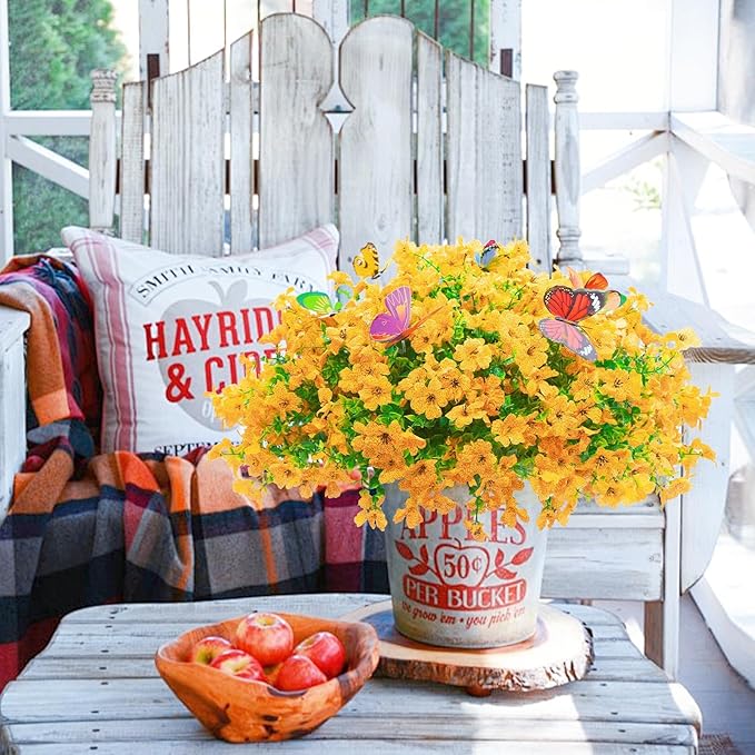 ‌20 Bundles Artificial Flowers for Outdoors‌ with 6 Faux Butterflies, UV Resistant ‌Fake Flowers‌ with Eucalyptus Leaves, ‌Artificial Plants Outdoor‌ for Patio Garden Porch Home Decor (Yellow)-Ruum Studio Home