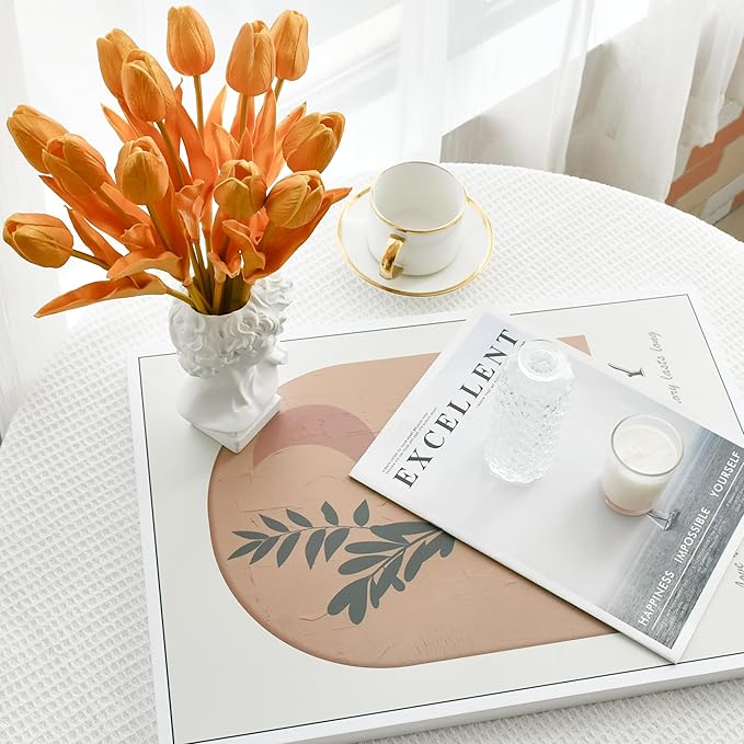 Mandy's Artificial Tulips 12 Stems Fully Gold PU Faux Flowers for Wedding Home Decor 13.5 Inch-Ruum Studio Home