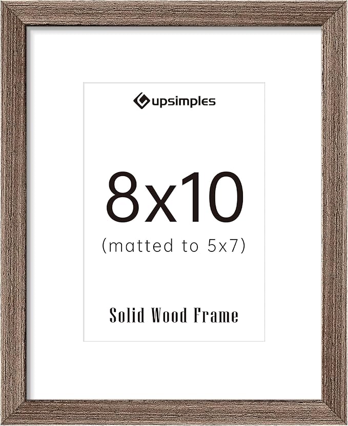 upsimples 8x10 Picture Frame, Natural Solid Wooden Picture Frames, Display 5x7 with Mat or 8 x 10 Without Mat, Wall or Tabletop, 1 Pack, Brown-Ruum Studio Home