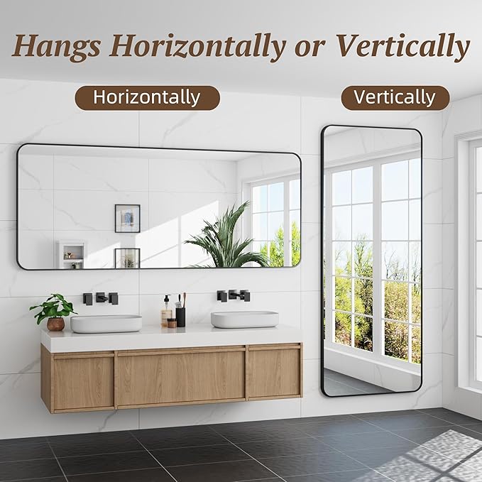Bathroom Mirror 72" x 30", Large Rectangle Wall Mirror, Black Metal Frame Wall Mounted Mirrors for Bathroom, Vanity, Bedroom, Entryway Decor(Horizontal/Vertical)-Ruum Studio Home