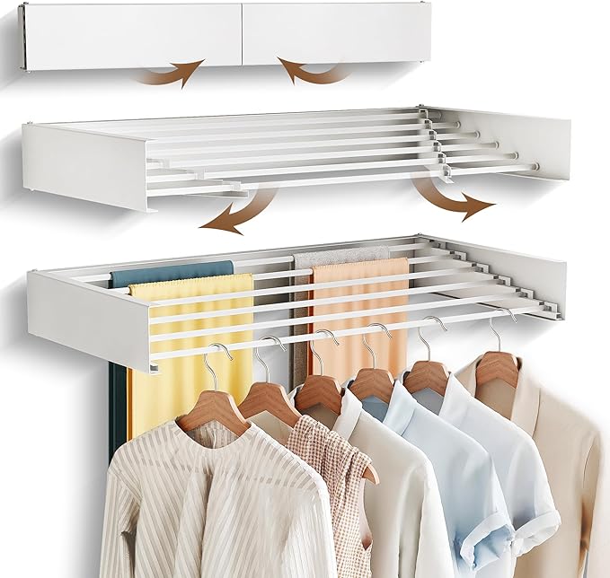 Wall Mounted Drying Rack,Drying Rack Clothing,Collapsible Hanging Racks for Laundry(35.5"-White)-Ruum Studio Home