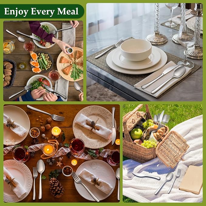 Aisoso 60-Piece High-End Silverware Set with Forks Spoons and Knives, Stainless Steel Serving Utensils for 12 with Mirror Finished Handle, Durability and Dishwasher Safe for Restaurant, Weddings-Ruum Studio Home