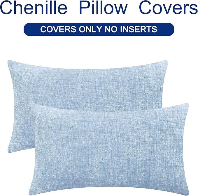 CaliTime Throw Pillow Covers Decorative 12 X 20 Inches Pack of 2 Cozy Chenille Cushion Cases for Couch Sofa Bed Living Room Home Baby Blue-Ruum Studio Home
