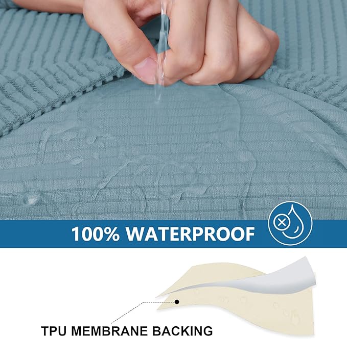 hyha Waterproof Couch Cushion Covers for Pets, Non Slip Sofa Seat Cover for Dogs Washable, Soft Thick Stretch Jacquard Fabric, Sofa Slipcovers with Elastic Bottom (1 Piece for Backrest M, Lake Blue)-Ruum Studio Home