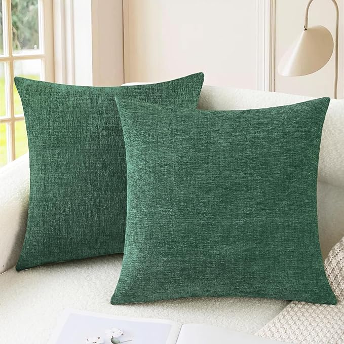 CaliTime Throw Pillow Covers Decorative 24 X 24 Inches Pack of 2 Cozy Chenille Cushion Cases for Couch Sofa Bed Living Room Home Dark Green-Ruum Studio Home