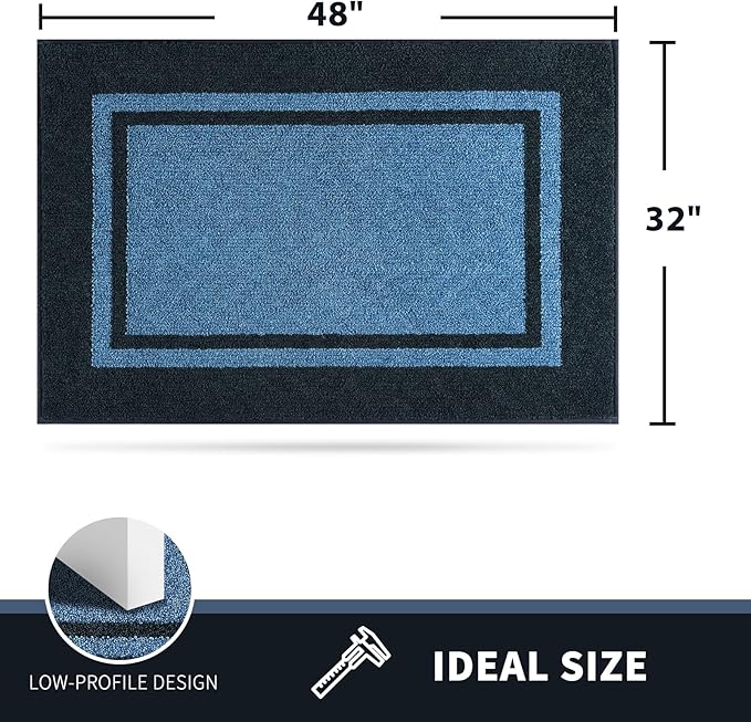 PURRUGS Dirt Trapping Door Mat 32" x 48", Non-Slip/Skid Machine Washable Entryway Rug, Shoes Scraper, Area Rug, Super Absorbent Welcome Mat for Muddy Wet Shoes and Paws, Light Blue & Navy-Ruum Studio Home
