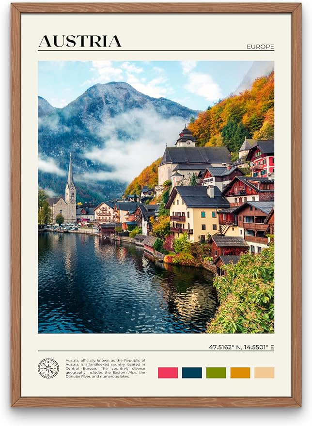 StudioUBILA Austria Wall Art Poster, Decorative Cityscape Landscape Art Prints, Home Decor Wall Art Print for Bedroom Living Room Kitchen Decorations, Unframed-Ruum Studio Home