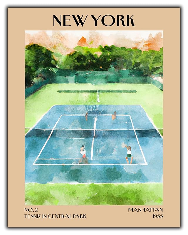 Retro Vintage New York Wall Art Print - 11x14 Unframed Poster - New York City Souvenirs, Cute Trendy Colorful Wall Decor (Tennis Courts, 11x14")-Ruum Studio Home