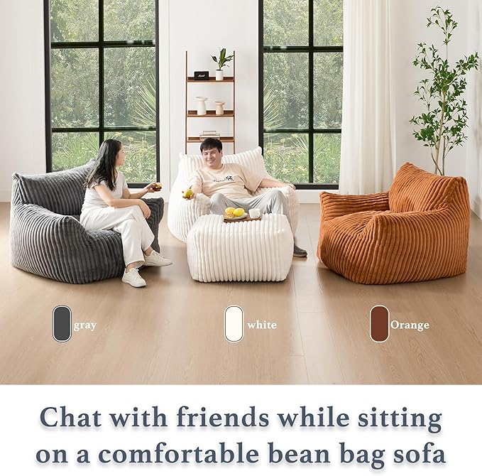 Giant Plush Bean Bag Chair for Adults with Armrests - Oversized Comfy Khaki Beanbag Lounge Lazy Floor Sofa Chair for Living Room, Bedroom & Dorm, Cozy Fluffy Single Cloud Mini Couch-Ruum Studio Home