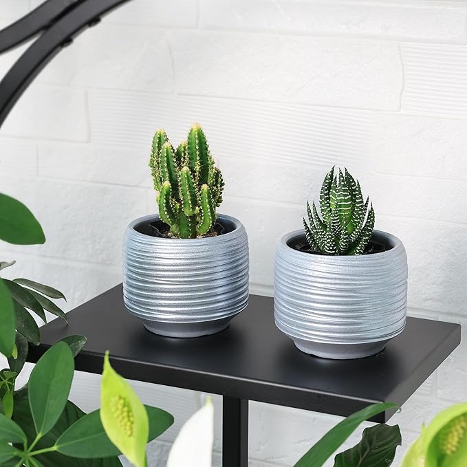 Mini Succulent Planter Set – 3.7 Inch Ceramic Pots with Drainage for Indoor Plants, Small Decorative Flower Pots for Cactus and House Plants, Set of 4-Ruum Studio Home