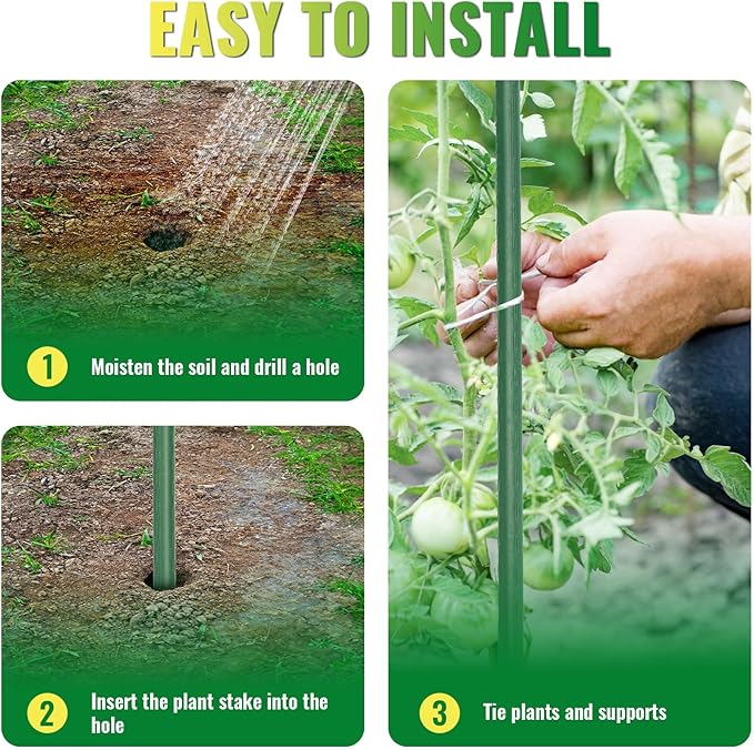 Premium Garden Stakes 58 Inch 5ft 25 Pack, Heavy Duty Tomato Plant Stakes for Outdoor Plants, Rust Resistant Metal Garden Poles and Sticks for Vegetables, Flowers, and Climbing Plants (green, 58 Inch)-Ruum Studio Home