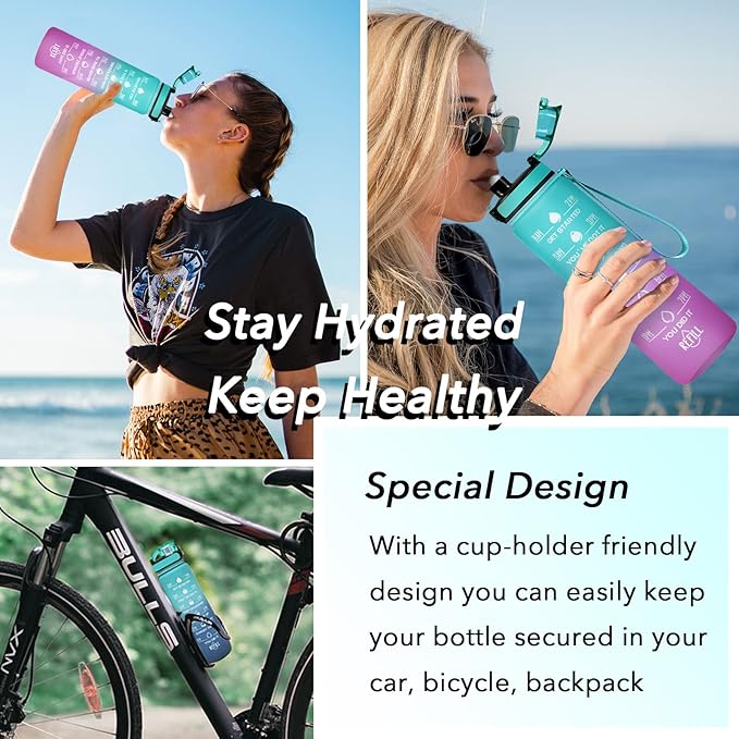 Enerbone Water Bottle, Leakproof BPA & Toxic Free, Motivational Water Bottle with Times to Drink and Straw, Fitness Sports Water Bottle with Strap for Office, Gym, Outdoor Sports-Ruum Studio Home