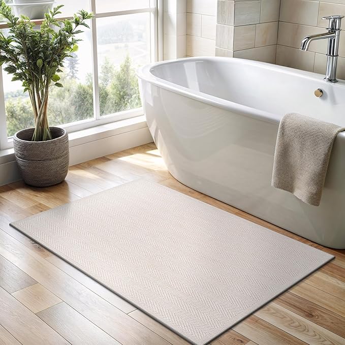 CAMILSON Easy Jute Rug 2x3, Indoor Outdoor Off-White Color Fiber Area Rugs for Bathroom and Kitchen Rug, Herringbone Seagrass Boho Woven Design, Easy-Cleaning, Washable Outside Carpet Alfombras 2 x 3-Ruum Studio Home
