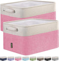 BALEINE 2 Pack Fabric Storage Bins for Shelves, Linen Storage Baskets for Organizing, Decorative Closet Bins for Clothes, Home (Pink, 15''x11''x9.5'')-Ruum Studio Home