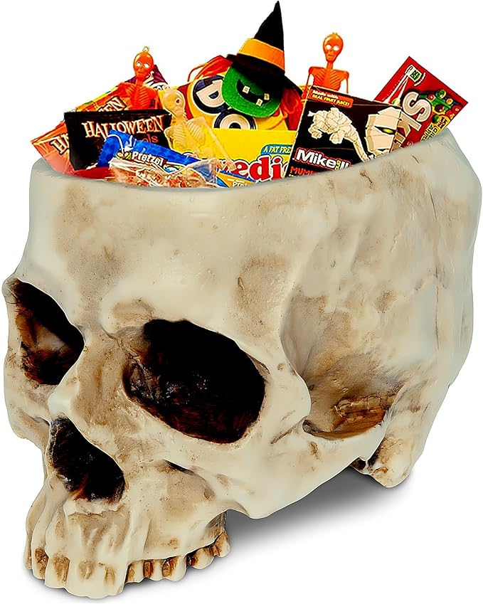 READAEER Skull Planter with Drain Hole, Resin Skull Shaped Flower Pot Candy Bowl, Gothic Decoration for Home Office Desk- White-Ruum Studio Home