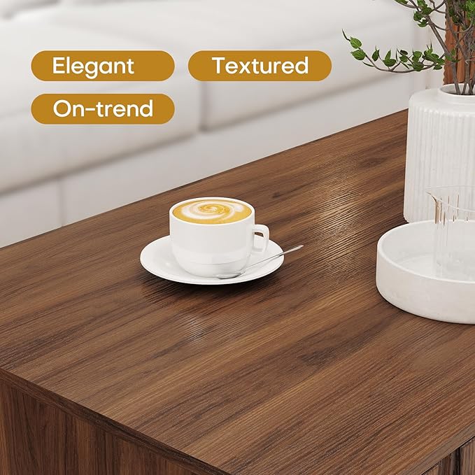 Mid Century Modern Coffee Table with Grooved Drawers & Open Storage, 47" MDF Walnut Wood Center Table with Black Solid Wood Legs, Retro Living Room Furniture-Ruum Studio Home