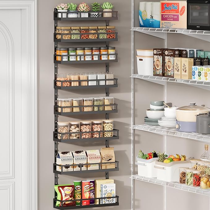 X-cosrack 8-Tier Adjustable Spice Rack – Wall-Mounted Space-Saving Organizer with Mixed Baskets, Large-Capacity Seasoning Holder for Kitchen & Pantry (Black)-Ruum Studio Home