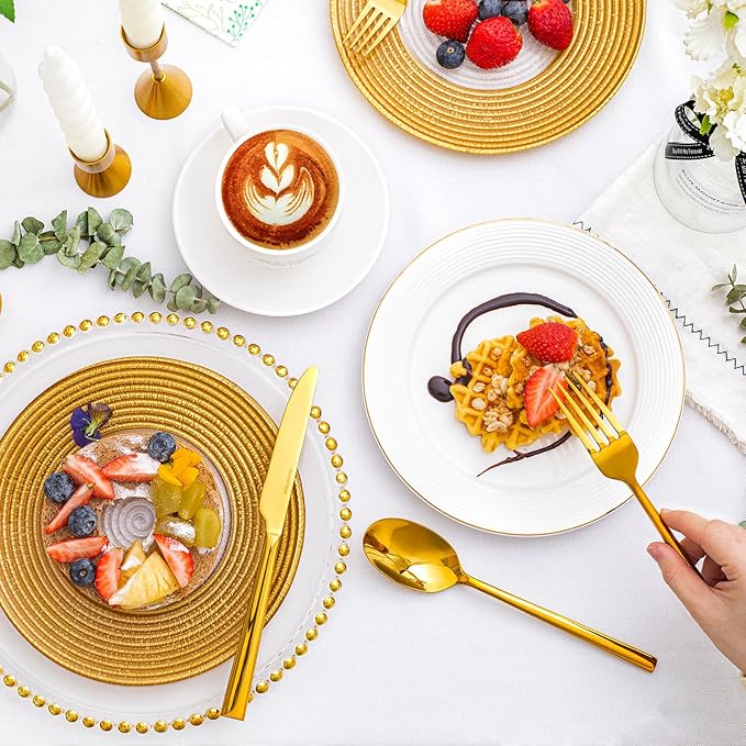 KINGSTONE Gold Silverware Set, 60-Piece Forged Flatware Set Cutlery Set Premium Stainless Steel, Service for 12, for Kitchen, Home, Wedding, Party, Mirror Polished and Dishwasher Safe-Ruum Studio Home