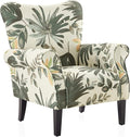 BELLEZE Modern Accent Chair for Living Room, High Back Floral Armchair with Wooden Legs, Upholstered Wingback Side Chair Padded Armrest Single Sofa for Living Room, Bedroom - Allston (Green Floral)-Ruum Studio Home
