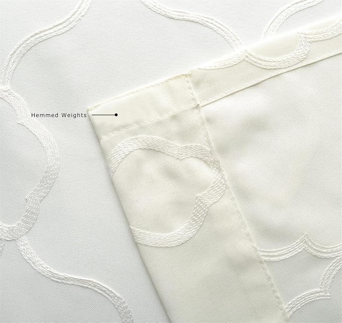 MIUCO Moroccan Embroidery Semi Sheer Curtains Faux Linen Grommet Curtains for Bedroom 52 x 63 Inch 2 Panels, Off White-Ruum Studio Home