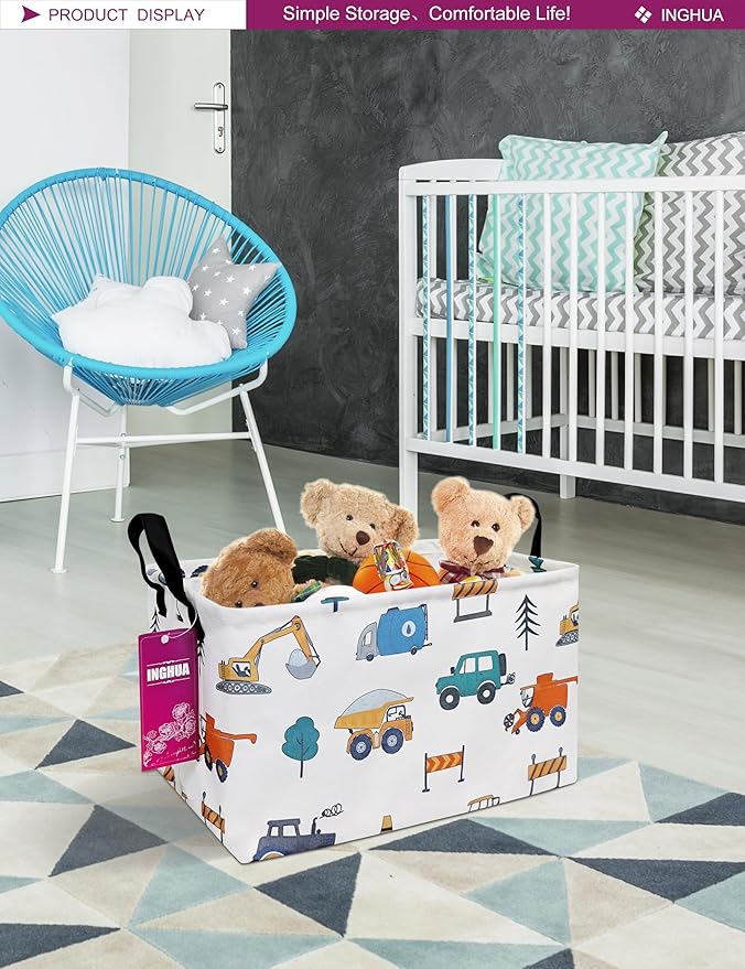 Rectangular Storage Basket Fabric Organizer Bin for Toys,Books,Clothes,Gifts,Pets-Perfect for Home,Office,Nursery,Dorm,Shelf(Rec-Vehicles)-Ruum Studio Home