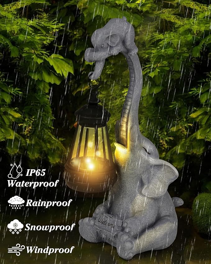 Solar Garden Statues Outdoor Decor- Yard Decorations for Patio, Balcony, Backyard, Lawn Ornaments - Elephants Figurines with LED Light- Unique Birthday House Warming Gifts for Women, Mom, Grandma-Ruum Studio Home