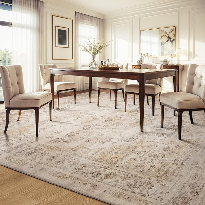 AMOAMI-Area Rug 5X7 Rugs for Living Room-Vintage Soft Beige Rugs for Bedroom-Non Slip Carpet-Machine Washable Rug for Dining Room Living Room Bedroom Office Under Table-Beige-Ruum Studio Home