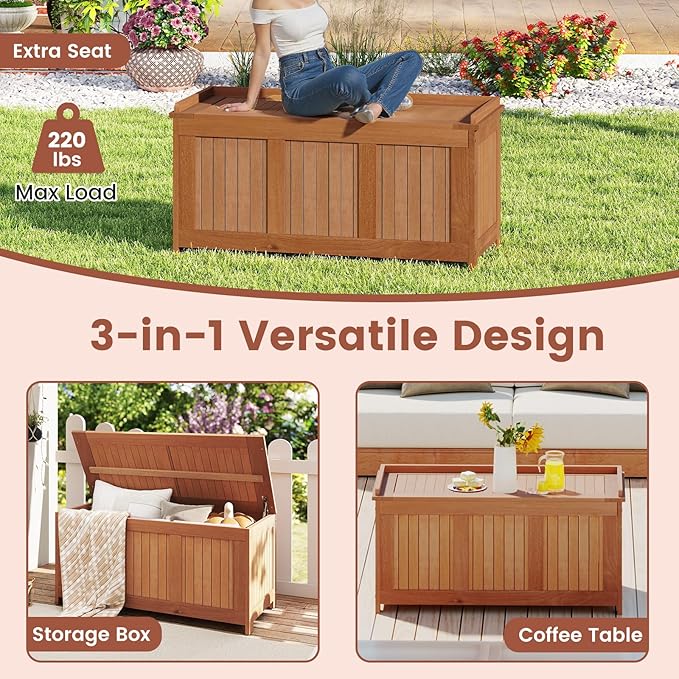 Tangkula 58 Gallon Wood Deck Box, 3-in-1 Patio Storage Bench Stool w/Flip Top for Cushions, Pool Supplies, Gardening Tools, Outdoor Container Chest for Garden, Backyard, Poolside-Ruum Studio Home
