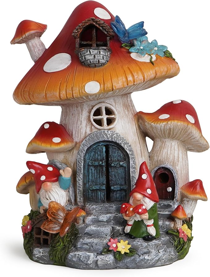 Hodao Spring Garden Mushroom Gnomes Decorations Mushroom House Ornaments Decor for Porch, Garden Yard Spring Lighting House for Outdoor Decor Birthday Gifts for Mom, Grandma,Women-Ruum Studio Home
