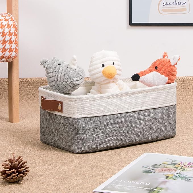 DULLEMELO Small Storage Baskets 6 Pack, Fabric Collapsible Gift Storage Baskets for Shelves, Closets, Nursery, Home, Office Organizing,Small Canvas Linen Rectangular Storage Bins (6-Pack, White&Grey)-Ruum Studio Home