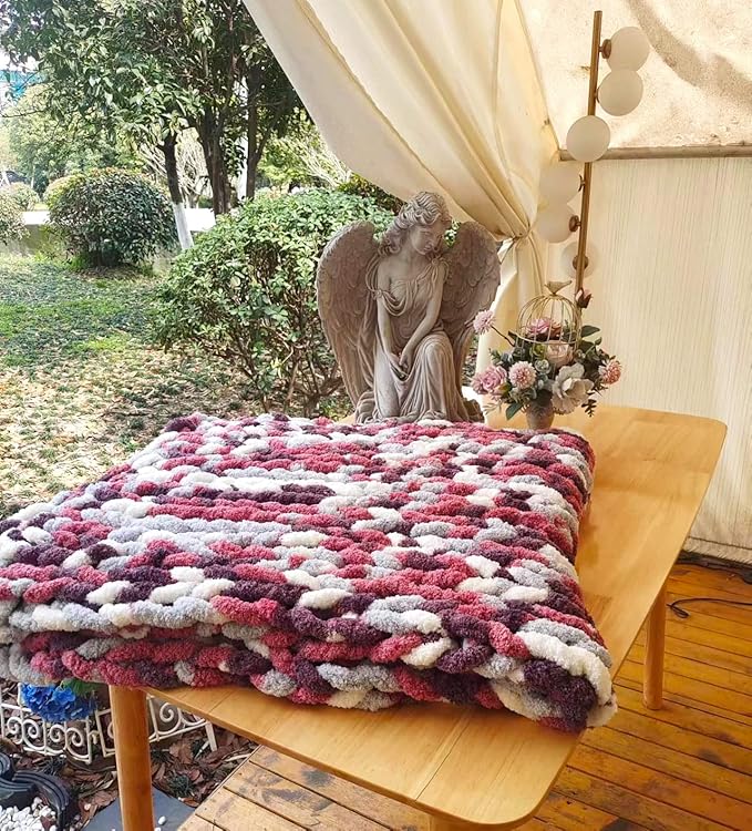 DDL&HEXI Chunky Chenille Blanket 100% Hand Knit with Jumbo Chenille Yarn (50"x60") Super Soft Large Throw Bed Blanket for Couch, Sofa, Home Decor - Machine Washable (05)-Ruum Studio Home