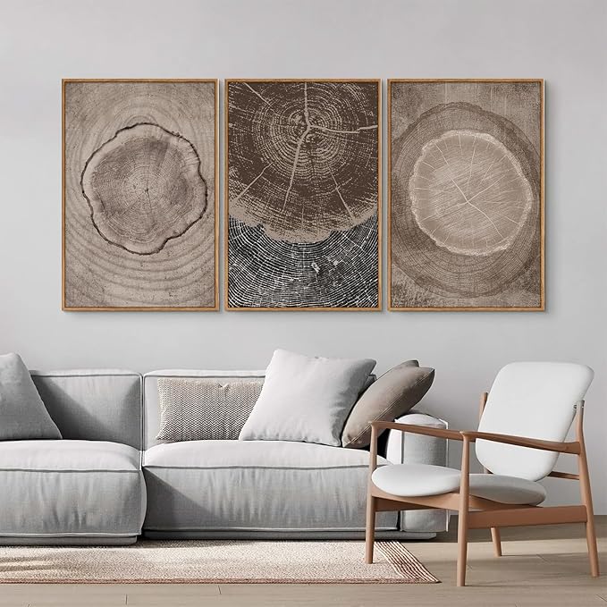 SIGNINART Beige Tree Ring Framed Canvas Wall Art Set, Abstract Black and White Rustic Wood Wall Decor, Neutral Wood Stump Artwork, Modern Art Prints for Bedroom Living Room Office 16"x24"x3-Ruum Studio Home