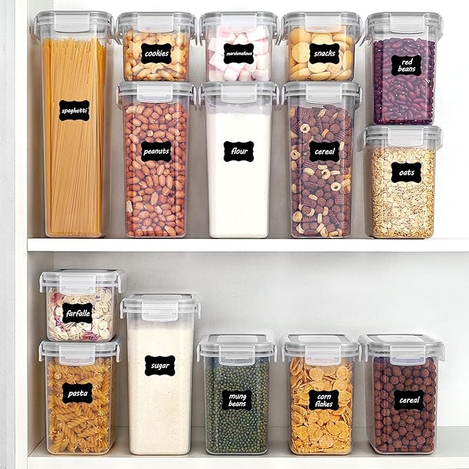 Vtopmart Airtight Food Storage Containers with Lids, 24 pcs Plastic Kitchen and Pantry Organization Canisters for Cereal, Dry Food, Flour and Sugar, BPA Free, Includes 24 Labels，Gray-Ruum Studio Home