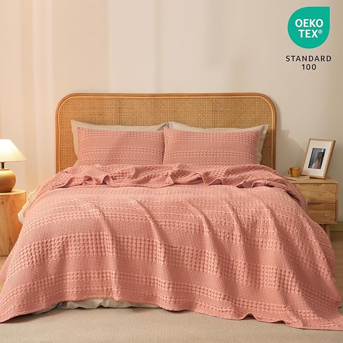 PHF 100% Cotton Waffle Weave Blanket Twin Size, Soft Lightweight Breathable Cozy Summer Blankets for Bed, Luxury Aesthetic Woven Bedding for Home Decor, 66"x90", Canyon Clay-Ruum Studio Home