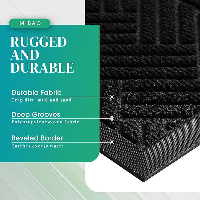 Mibao Front Door Mat Outside Entrance, Durable Outdoor Indoor Mat, Low Profile Heavy Duty Doormat, Non-Slip, Traps Dirt and Moisture, Easy Clean Patio Porch Entryway Mat, 36" x 24", Black-Ruum Studio Home