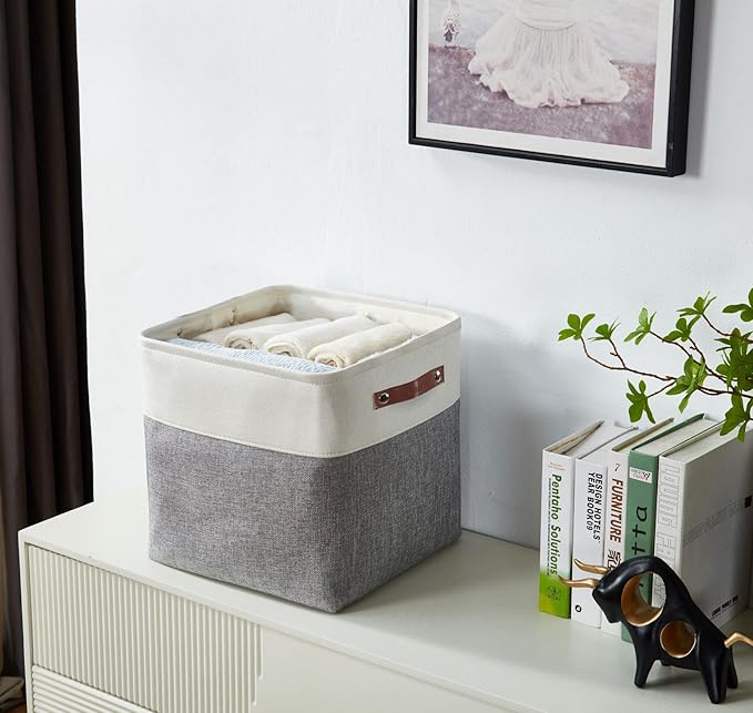 DECOMOMO 13 Inch Cube Storage Bins, Fabric Storage Cube, Basket for Kallax Shelves (Grey & White, 4 Pack)-Ruum Studio Home