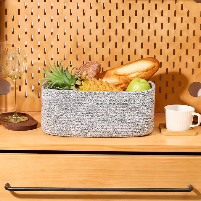 Small Storage Baskets for Organizing | Closet Organizer Bins | Shelf Toy Basket | Woven Rope Baskets | Cube Decorative Box | Shallow Basket | 13x8.5x5.1” | 3 Packs Mixed Grey-Ruum Studio Home
