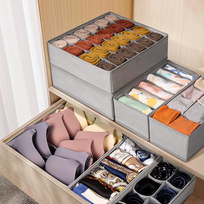 12 Pack Sock Underwear Drawer Organizer Dividers, 116 Cells Fabric Foldable Dresser Closet Organizers and Storage Bins for Baby Clothing, Women Men Underwear Socks, Bra, Ties, Scarf-Ruum Studio Home