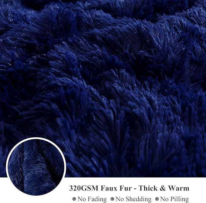 XeGe Luxury Faux Fur Throw Blanket, Blue Soft 50x60 Fluffy Blanket Throw, Shaggy Plush Decorative Couch Blanket, Cute Furry Bed Throw Holidy Fuzzy Lap Blanket for Kids Women Men Teen Girls Royal Blue-Ruum Studio Home