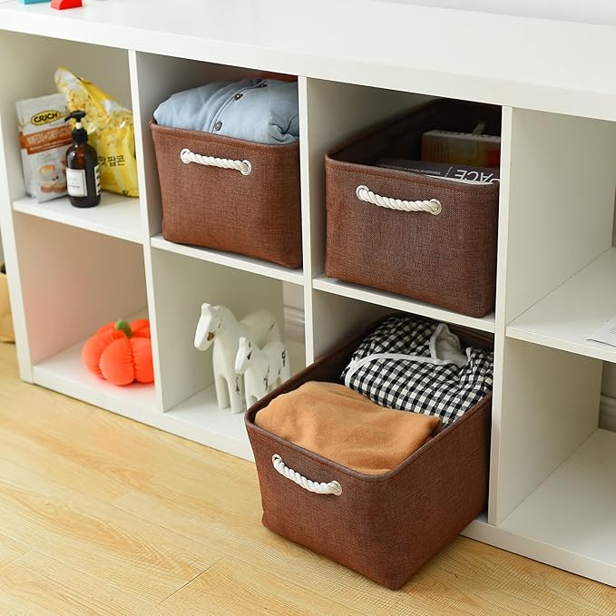 TheWarmHome Decorative Basket Rectangular Fabric Storage Bin Organizer Basket with Handles for Clothes Storage (Brown,Large-3Pack,15.7L*11.8W*8.3H)-Ruum Studio Home