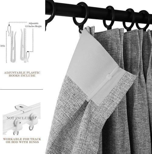 100" W x 96" L Faux Linen Room Divider Curtains, Full Blackout Pinch Pleated Drapes for Traverse Rod, Bedroom Divider Privacy Drapery with Hooks for Ceiling Track, 1 Panel, Light Grey-Ruum Studio Home
