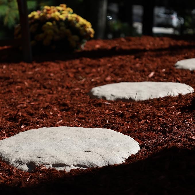 Ei Circular 15.5” Stepping Stones with Ground Stakes - Home or Garden Step Stones for Outdoor Walkway or Pathway Pavers - Resin Material (8, Light Grey Stone)-Ruum Studio Home