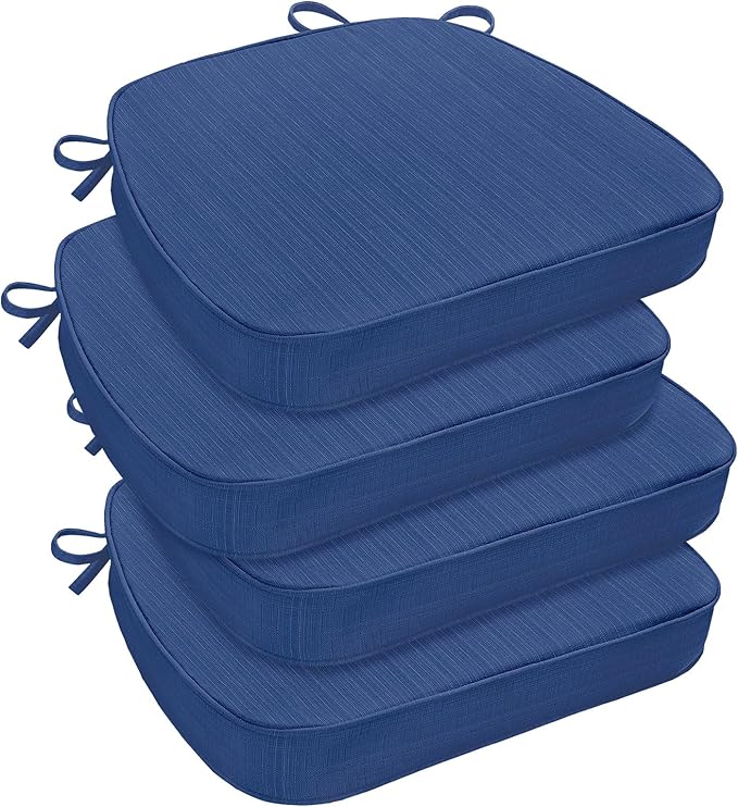 downluxe Chair Cushions for Dining Chairs, Waterproof Kitchen Chair Pads, Non-Slip Dining Seat Cushion with Ties, 17" x 16" x 2.5", Blue, 4 Pack-Ruum Studio Home