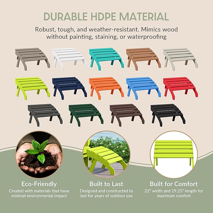 WestinTrends Dylan Outdoor Patio HDPE Adirondack Ottoman Footrest, Lime-Ruum Studio Home
