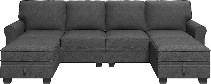 HONBAY Sectional Sofa with Storage Seat U Shaped Couch with Reversible Chaise Convertible Sectional Couches for Living Room,Dark Grey-Ruum Studio Home