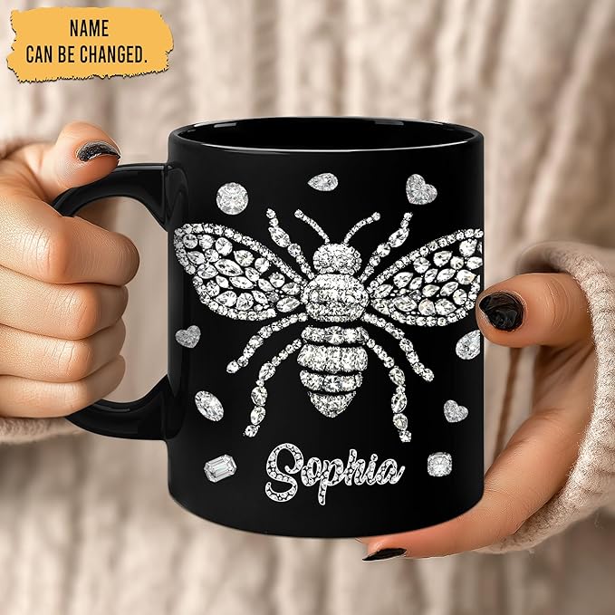 Hyturtle Personalized Jewelry Bee 2D Mug - Bee Keeper Gifts For Women Lovers Teacher - Honey Gifts For Beekeeper Farmer On Birthday - Queen Honeycomb Decor - Custom Coffee Cup Ceramic Mug 11 Oz 15 Oz-Ruum Studio Home